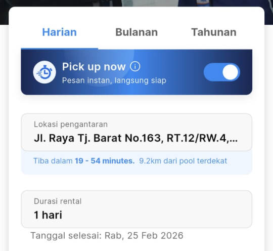 Tangkapan layar penggunaan fitur Pick-up Now di Aplikasi TRACtoGo